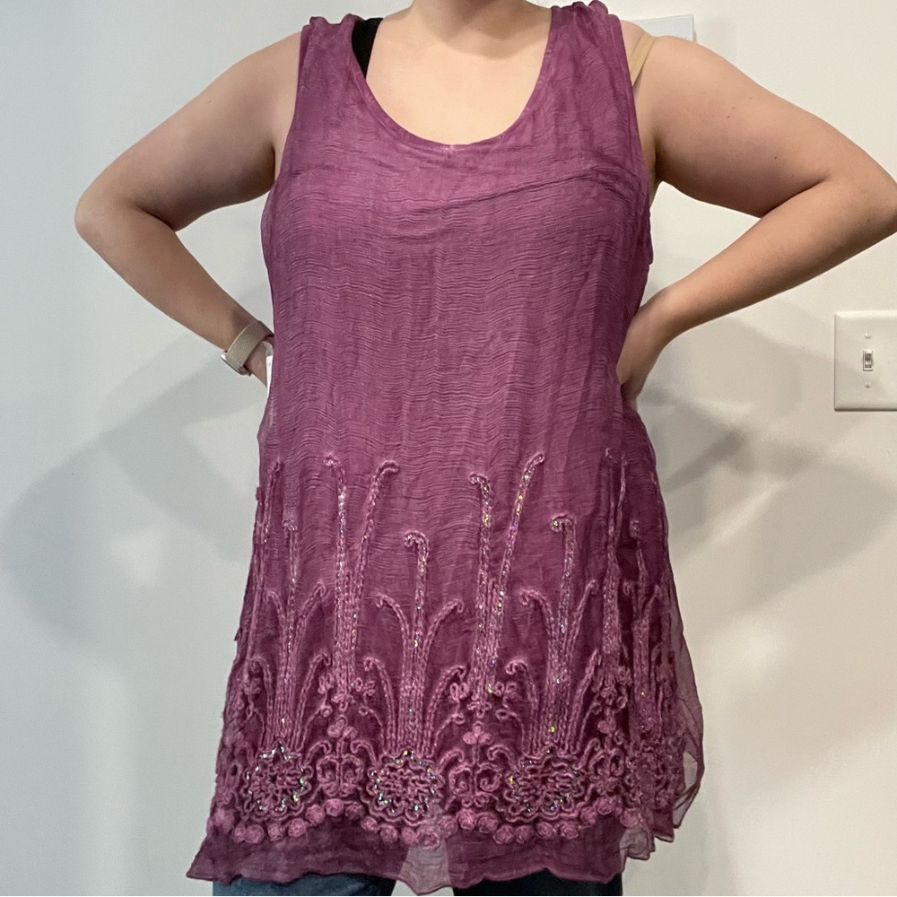 SOFT SURROUNDINGS Elegant Purple Embroidered Women's Top